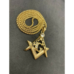 Masonic Square And Compass Gold Plated Neck Pendant With Imitation Stones