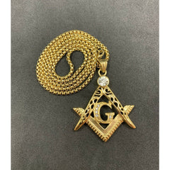Masonic Square And Compass Gold Plated Neck Pendant With Imitation Stones