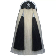 Scottish Lion Rampant White Horse Hair Sporran 2 Black Tassels Kilt Sporran
