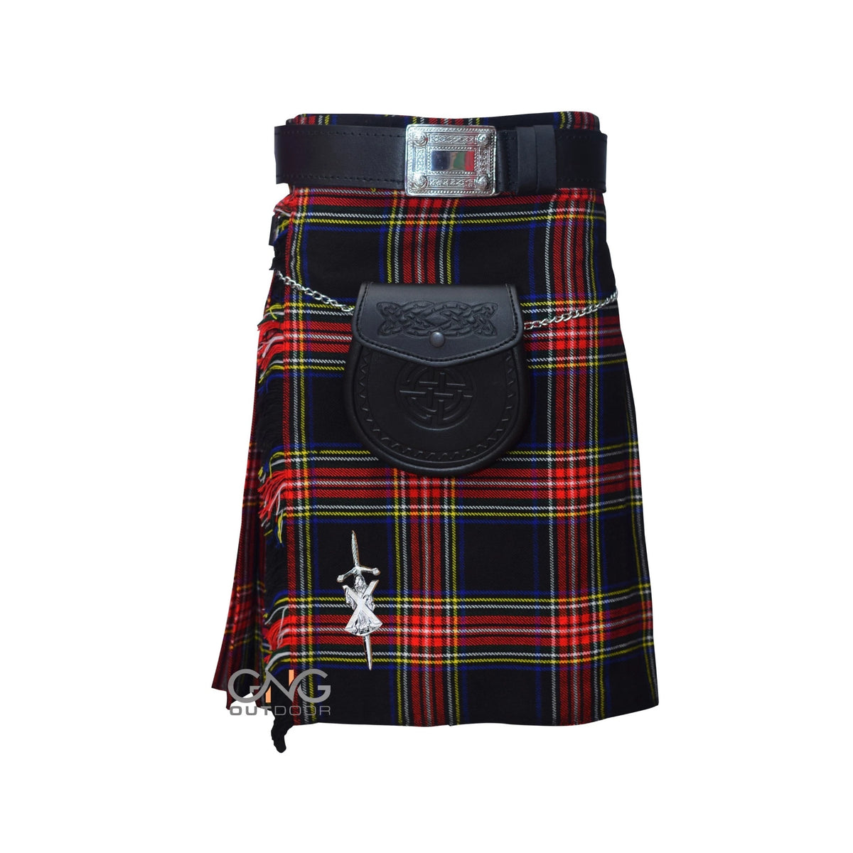Men's Black Stewart Tartan 5 Yard kilt 5 Pieces kilt outfit wedding kilt set