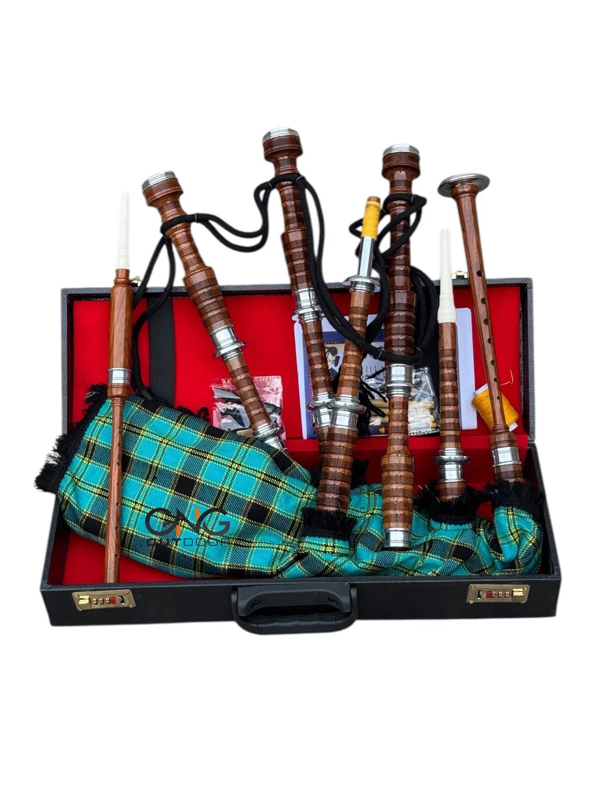 Great Full Size Brown Highland Dragon Bagpipe Rosewood Silver Mounts Bagpipe