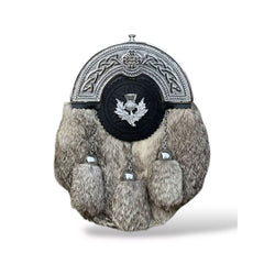 Grey Fur Dress Sporran Thistle Badge 3 Tassel Sporran With Chain Belt
