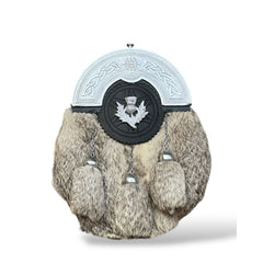 Grey Fur Dress Sporran Thistle Badge 3 Tassel Sporran With Chain Belt