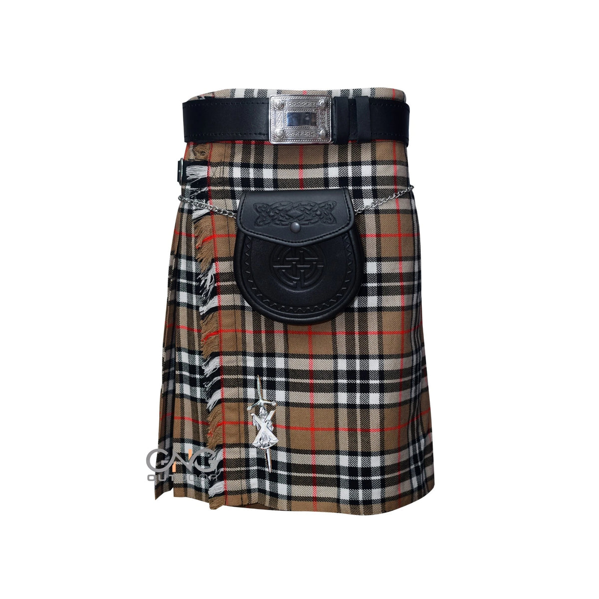 Men's Black Tartan 5 Yard kilt 5 Pieces kilt outfit Highland wedding kilt set