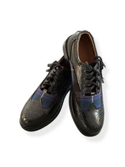 Scottish Men's Tartan Shoes Ghillie Brogues Black Leather Kilt Shoes