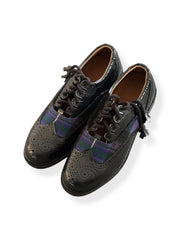 Scottish Men's Tartan Shoes Ghillie Brogues Black Leather Kilt Shoes