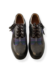 Scottish Men's Tartan Shoes Ghillie Brogues Black Leather Kilt Shoes