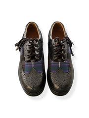 Scottish Men's Tartan Shoes Ghillie Brogues Black Leather Kilt Shoes