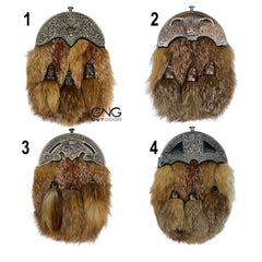 Men's Fur Sporran 4 Different Cantle Style Stag head, Thistle, Lion Rampant, Cow