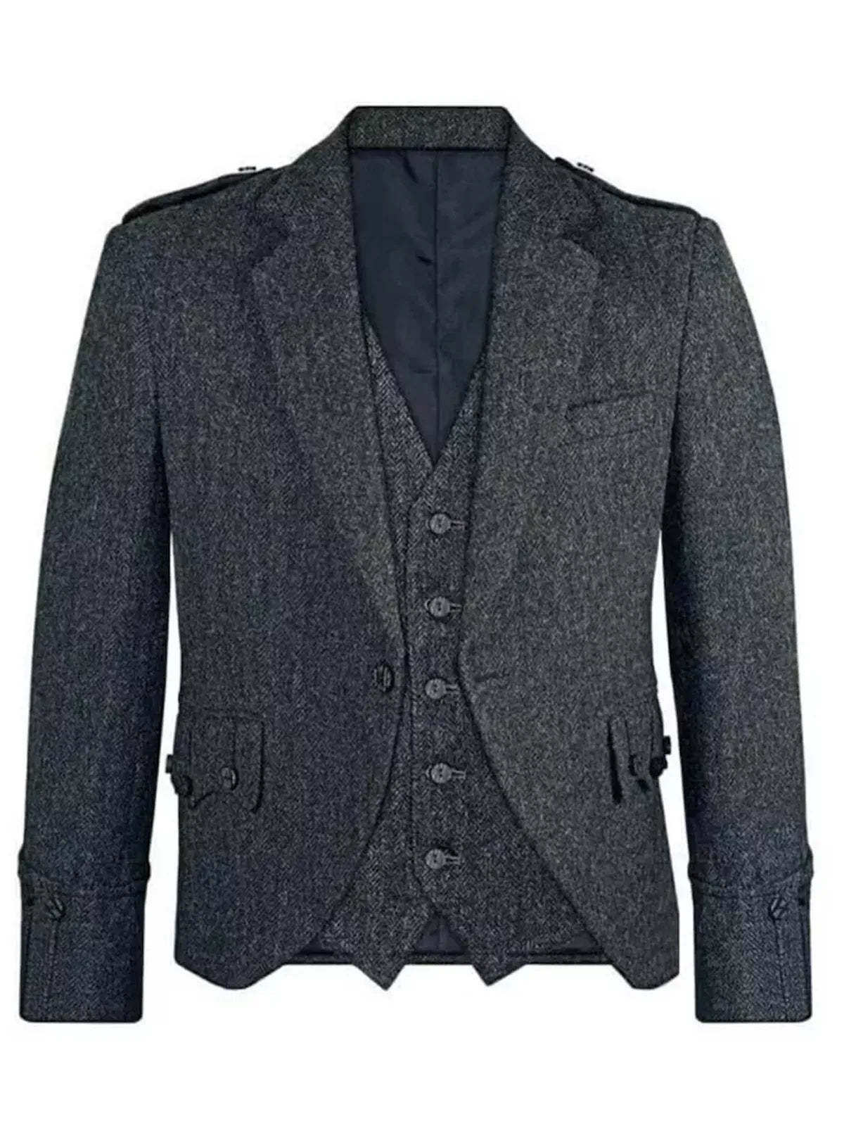 Men's Scottish Brown Tweed Wool Argyle Style Jacket 5 Button Vest wedding Jacket