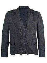 Men's Scottish Brown Tweed Wool Argyle Style Jacket 5 Button Vest wedding Jacket