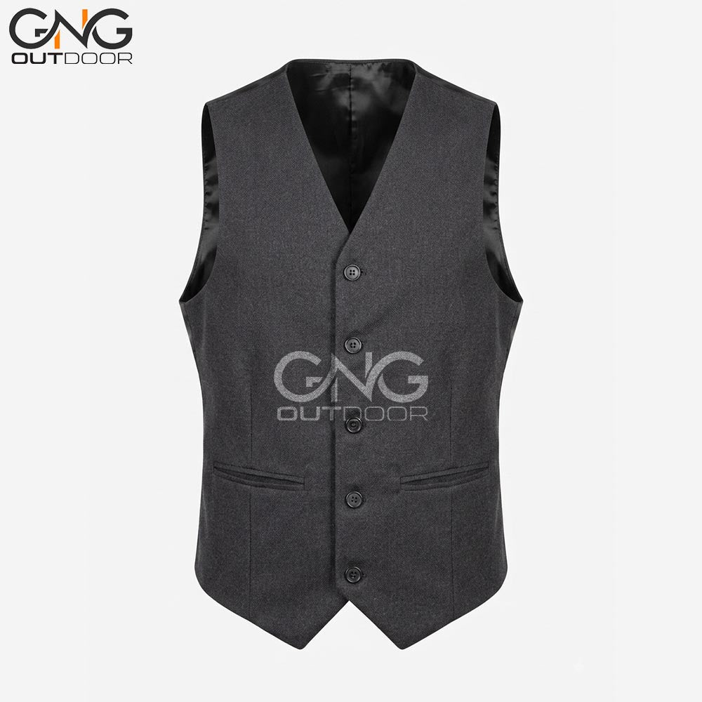 Men's Wedding Dark Grey Wool 5 Button Vest Scottish Kilt Waistcoat