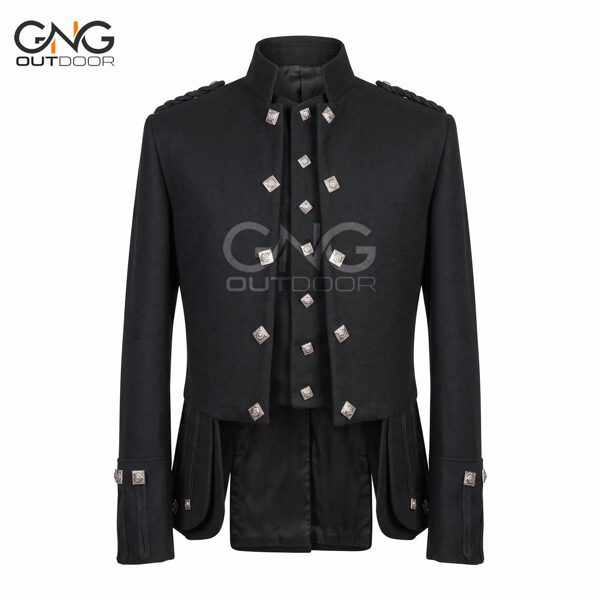 Men’s Black Scottish Doublet Jacket Braided Shoulder Highland Formal Jacket