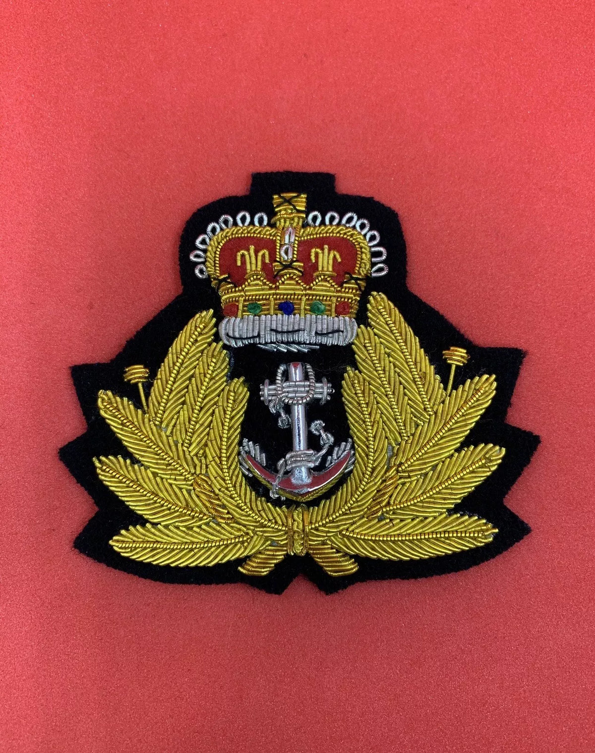 Bullion Wire Naval Queen’s Crown Cap Badge Royal Navy Hand Embroidered Cap Badge