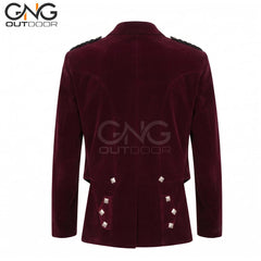 Men's Velvet Prince Charlie Kilt Jacket with Matching Waistcoat and Silver Buttons