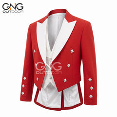 Men's Scottish Red And White Christmas Prince Charlie Jacket Highland Jacket