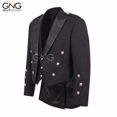 Men’s Scottish Black Prince Charlie jacket and 3 button waistcoat
