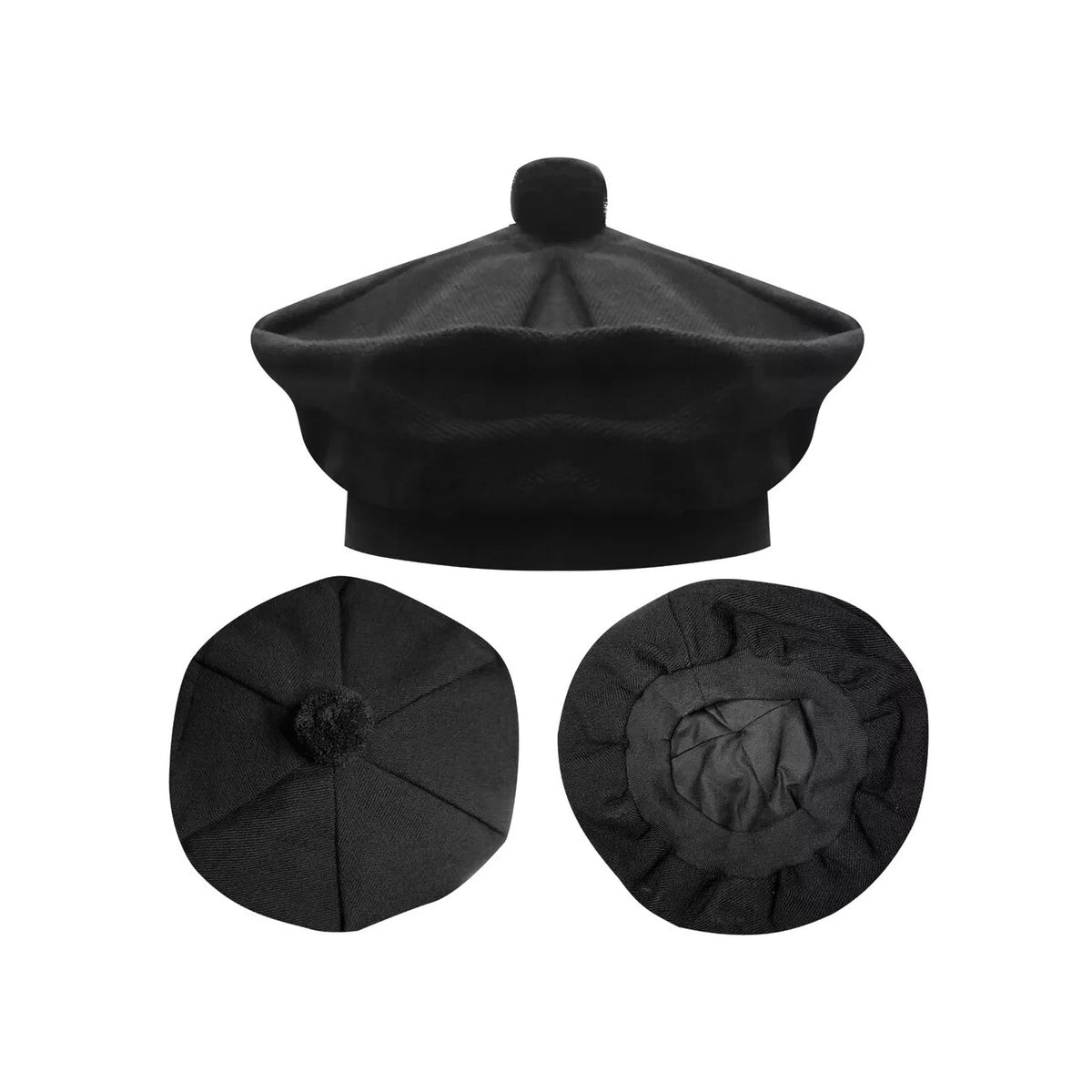 Men's Black Tartan TAM o' SHANTER Bonnet Beret Balmorals Tartan Tammy Hat