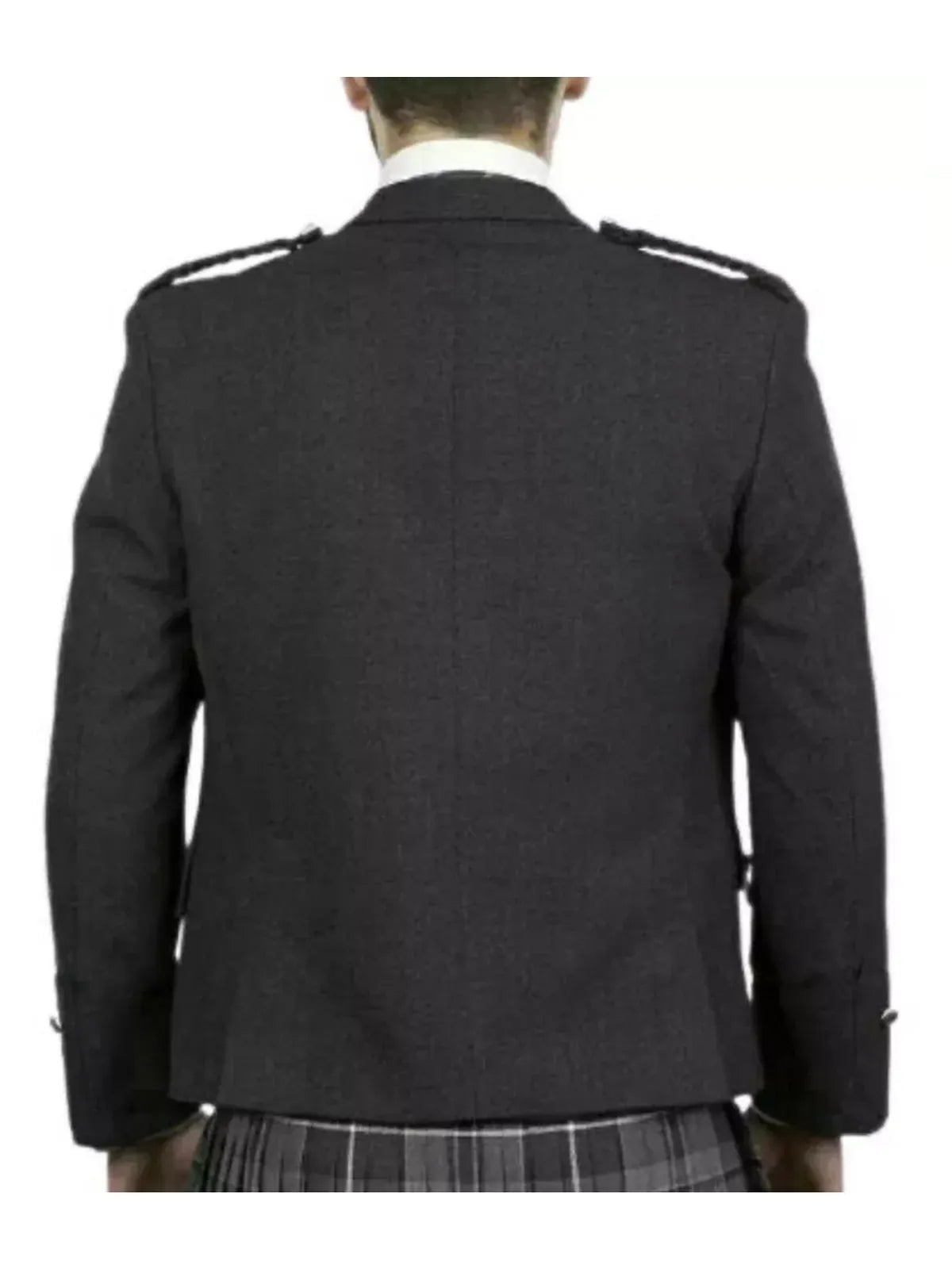 Men’s Scottish Charcoal grey wool Argyle kilt jacket with 5 button waistcoat