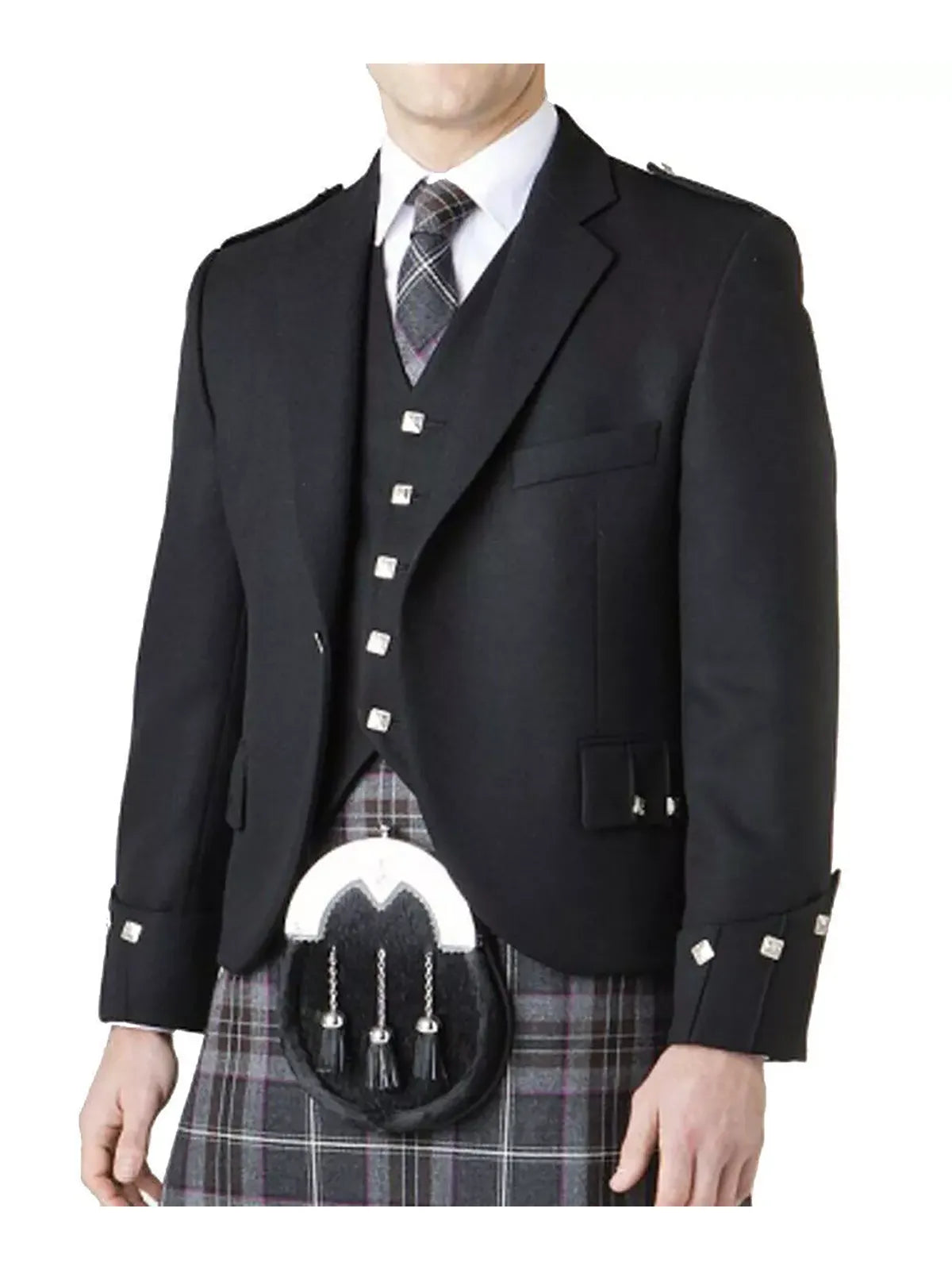 Men's Argyle Kilt Jacket And 5 Button Vest Scottish Wedding Kilts Jacket