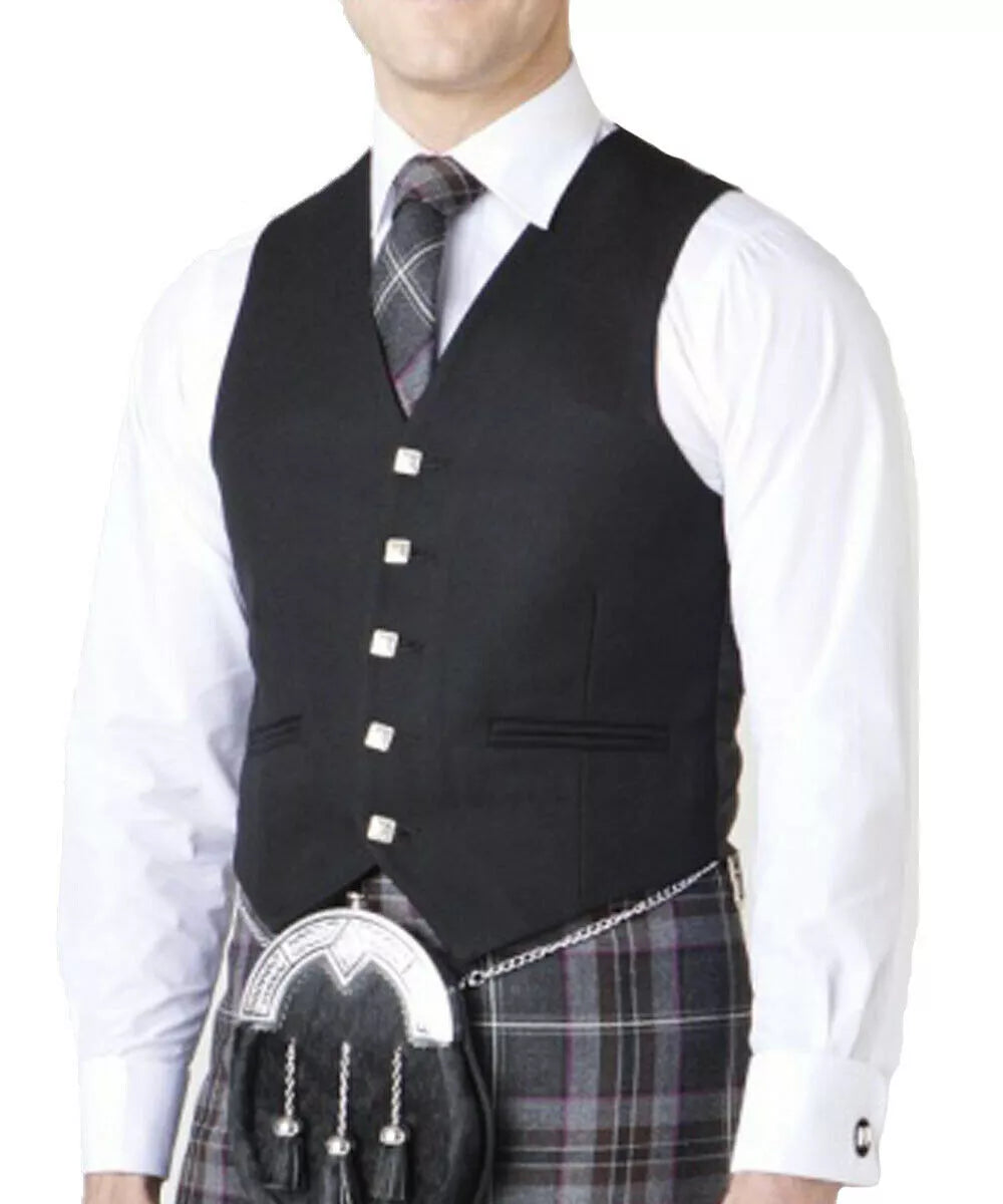 Men's Argyle Kilt Jacket And 5 Button Vest Scottish Wedding Kilts Jacket
