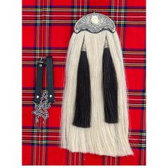 Scottish White Antique Horse Hair Sporran 2 Black Tassels Bagpiper Kilt Sporran