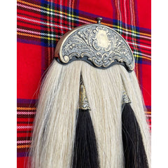 Scottish White Antique Horse Hair Sporran 2 Black Tassels Bagpiper Kilt Sporran