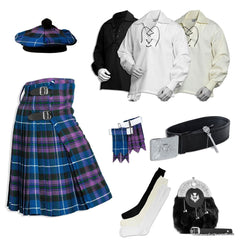 Men's Pride of Scotland 9 PCS Scottish Traditional Kilt Outfit In 40 Tartans