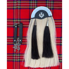 White Horse Hair Thistle Badge Sporran Two Black Tassels Bagpiper Kilt Sporran