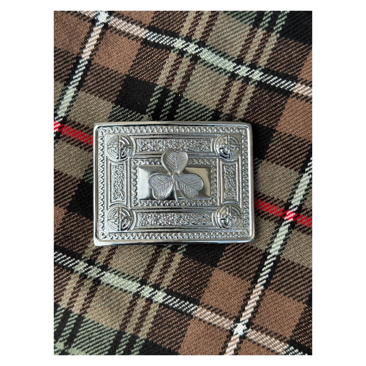 Scottish Shamrock kilt Belt Buckle Chrome Finish Celtic Belt Buckle