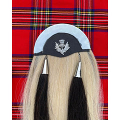 White Horse Hair Thistle Badge Sporran Two Black Tassels Bagpiper Kilt Sporran