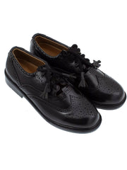 Scottish Men's Black Leather Ghillie Brogues Kilt Shoes with Grey Socks