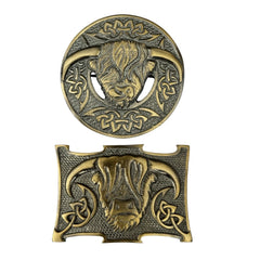 Men's Scottish Antique Cow Kilt Brooch and Buckle