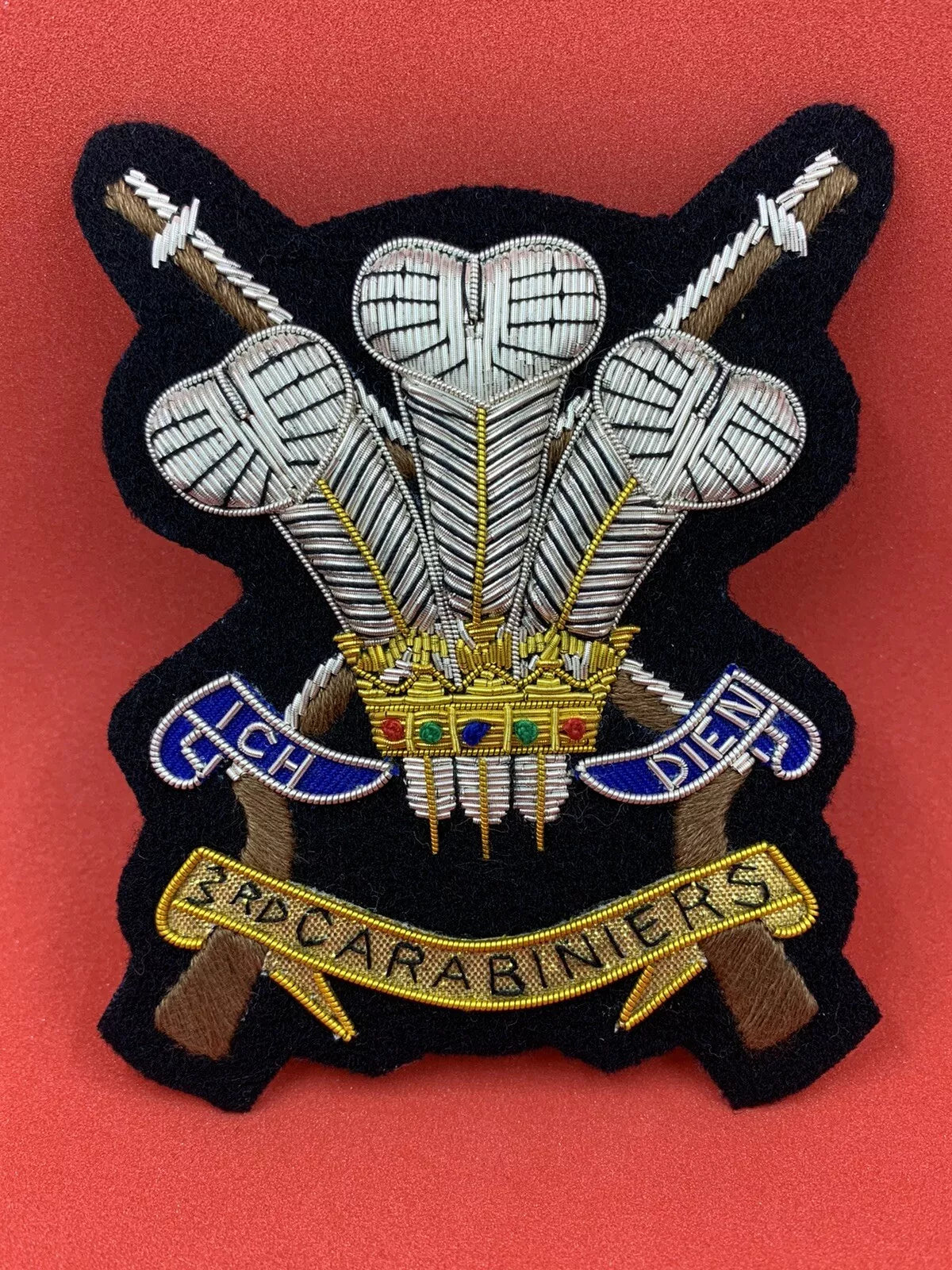 3rd CARABINIERS (PRINCE OF WALES’S DRGOON GUARDS) BULLION & WIRE BLAZER BADGE