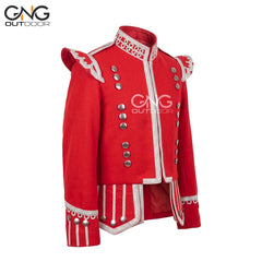 Handcrafted Scottish Red Military Doublet Jacket with Silver Detailing