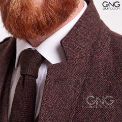 Men's Brown Tweet Argyle Kilt Jacket And 5 Button Vest Wedding Kilts Jacket