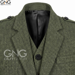 Men’s Green Tweed Argyll Jacket Herringbone Scottish Kilt Jacket Formal Highland Jacket
