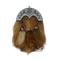 Men's Scottish Chrome Thistle Fur Sporran 3 Tassels Sporran With Chain Belt