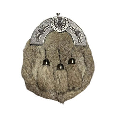 Men's Full dress Fur Sporran 3 Tassel Brown Sporran & Chain Belt