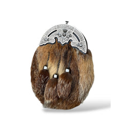Scottish Men's Thistle Cantle Fur Sporran 3 Tassels Sporran With Chain Belt