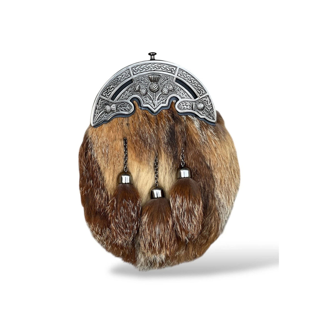 Scottish Men's Thistle Cantle Fur Sporran 3 Tassels Sporran With Chain Belt