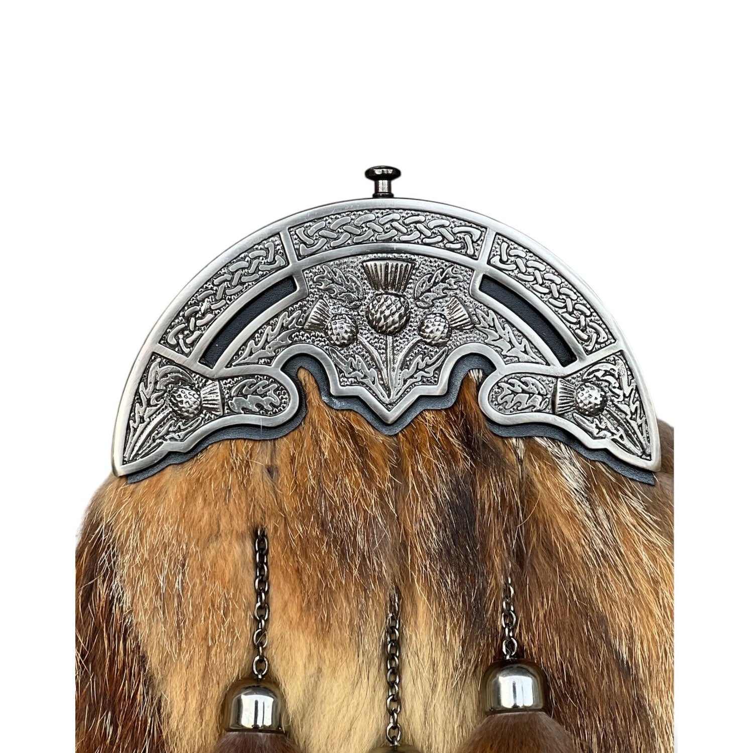 Scottish Men's Thistle Cantle Fur Sporran 3 Tassels Sporran With Chain Belt
