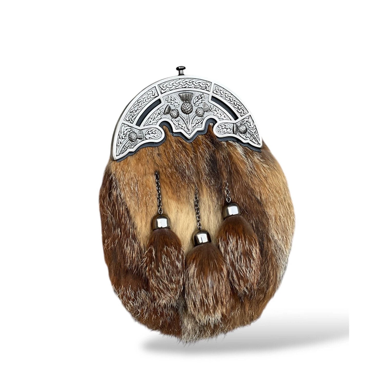 Scottish Men's Thistle Cantle Fur Sporran 3 Tassels Sporran With Chain Belt