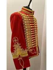 Red Napoleonic Hussar Wool Military uniform jacket Handmade Scottish Jacket