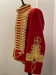 Red Napoleonic Hussar Wool Military uniform jacket Handmade Scottish Jacket