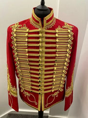 Red Napoleonic Hussar Wool Military uniform jacket Handmade Scottish Jacket