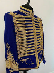 Blue Napoleonic Hussar Wool Military uniform jacket Handmade Scottish Jacket