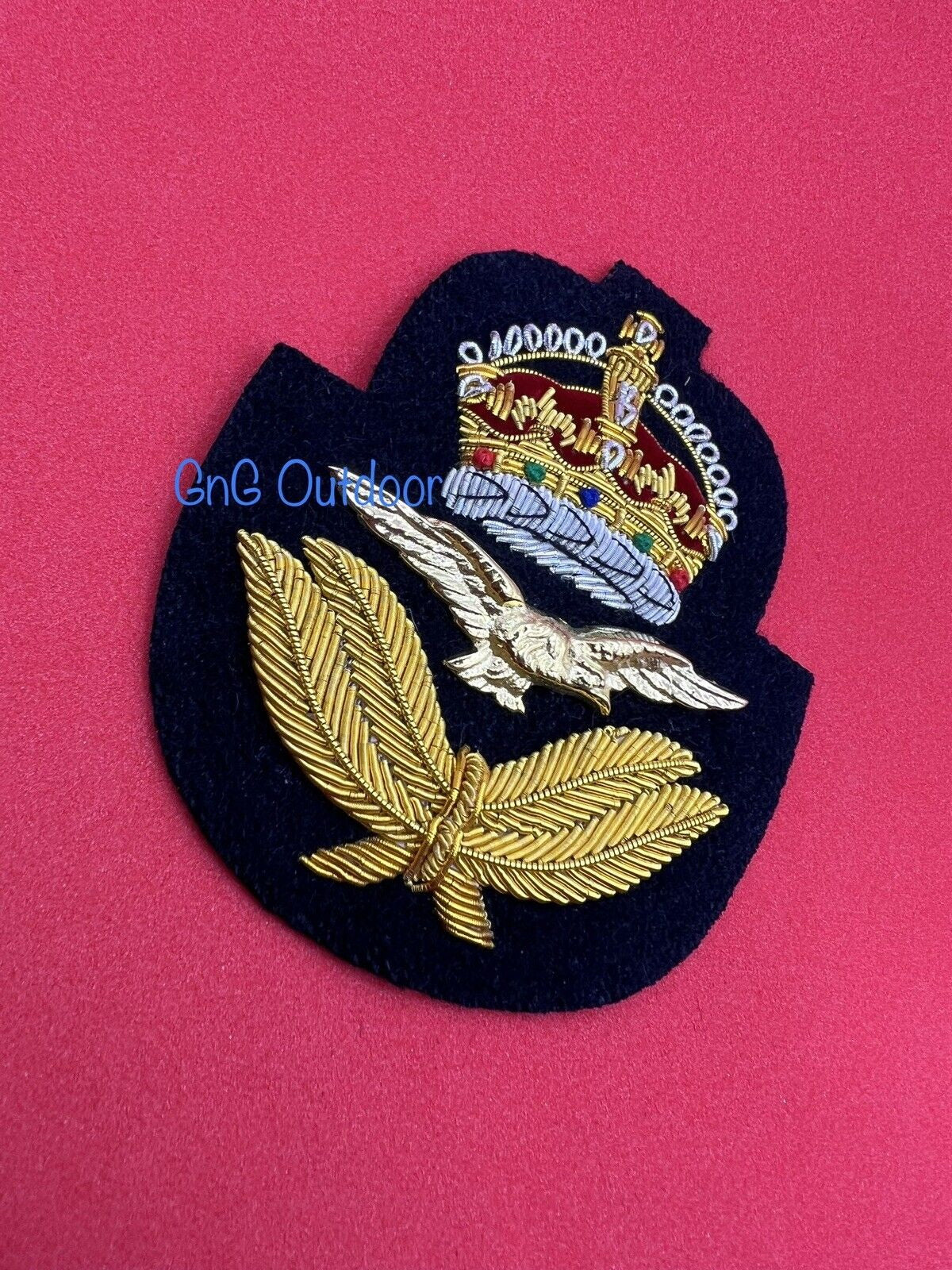 King’s Crown Royal Air Force Embroidered Bullion Wire Cap Badge RAF Hat Badge