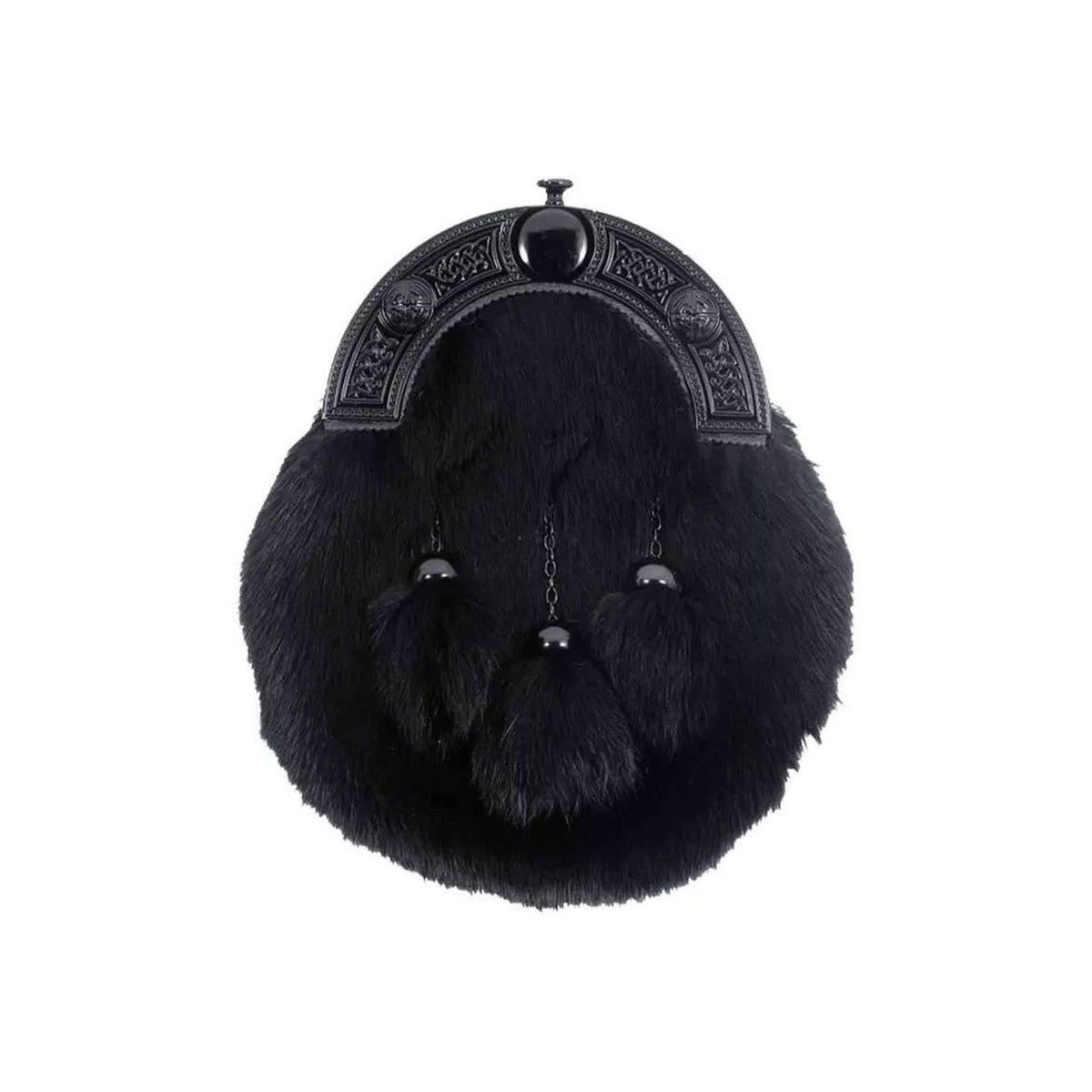 Men's Scottish Black Fur Sporran 3 Tassels Kilt Sporran With Chain Belt