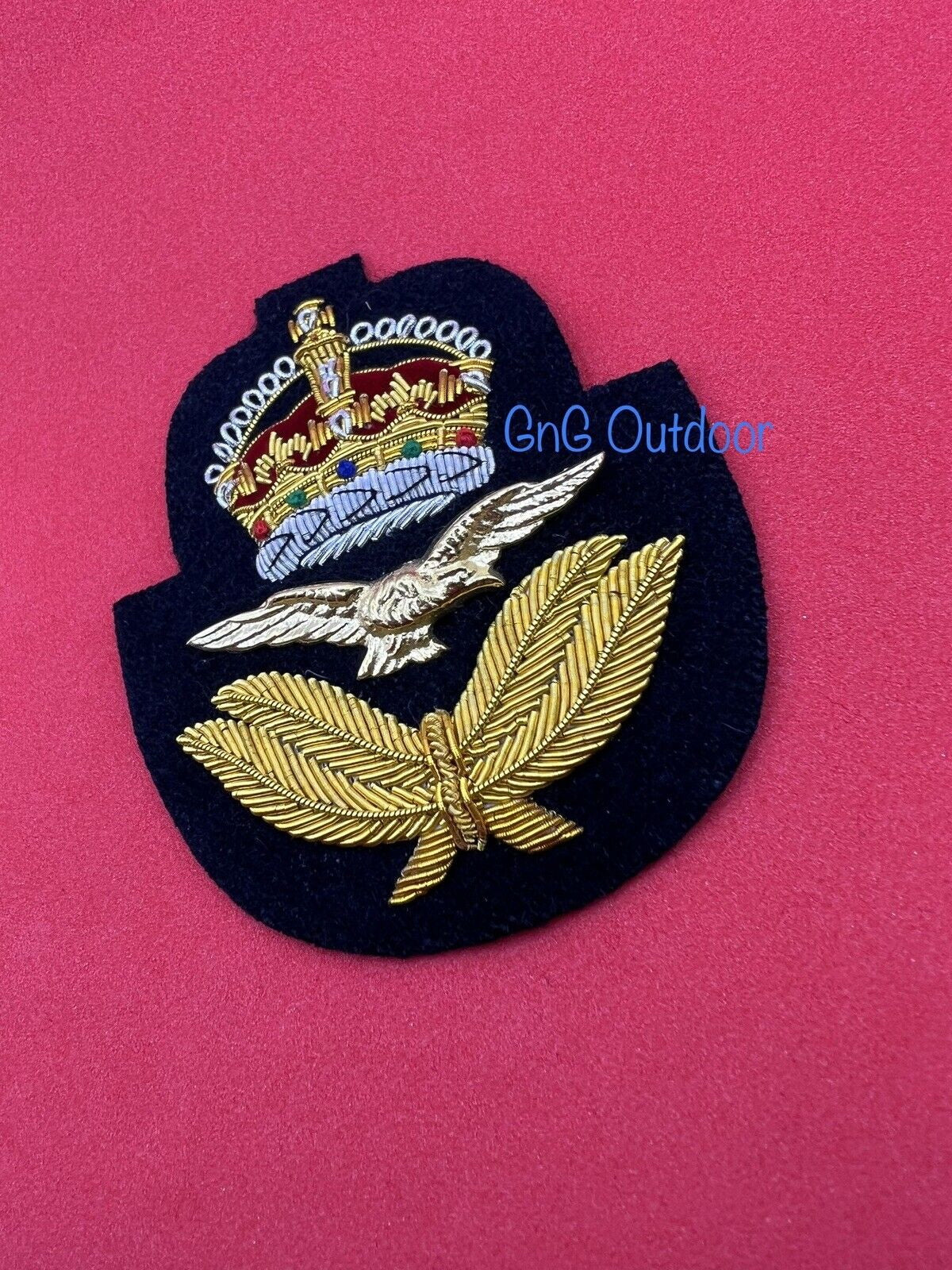 King’s Crown Royal Air Force Embroidered Bullion Wire Cap Badge RAF Hat Badge